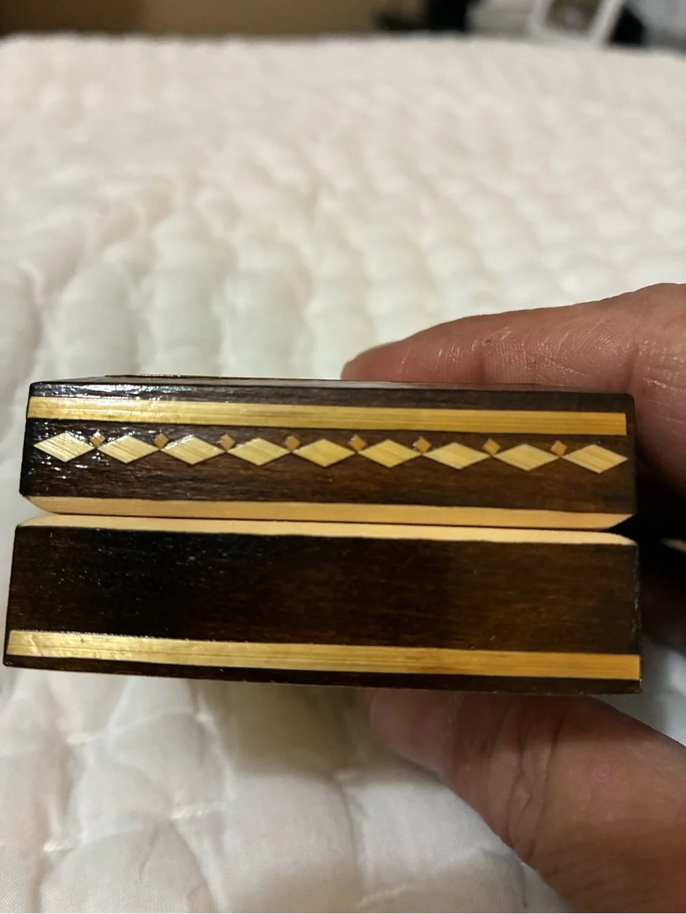 Handcrafted Vintage Russian Inlaid Wood Decorative Trinket Box Geometric Mosaic